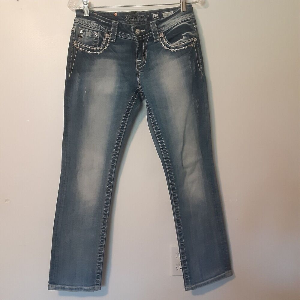 Miss Me Jean Pants Style JE8021ET2N Easy Straight Women's 26 Jeans Distressed